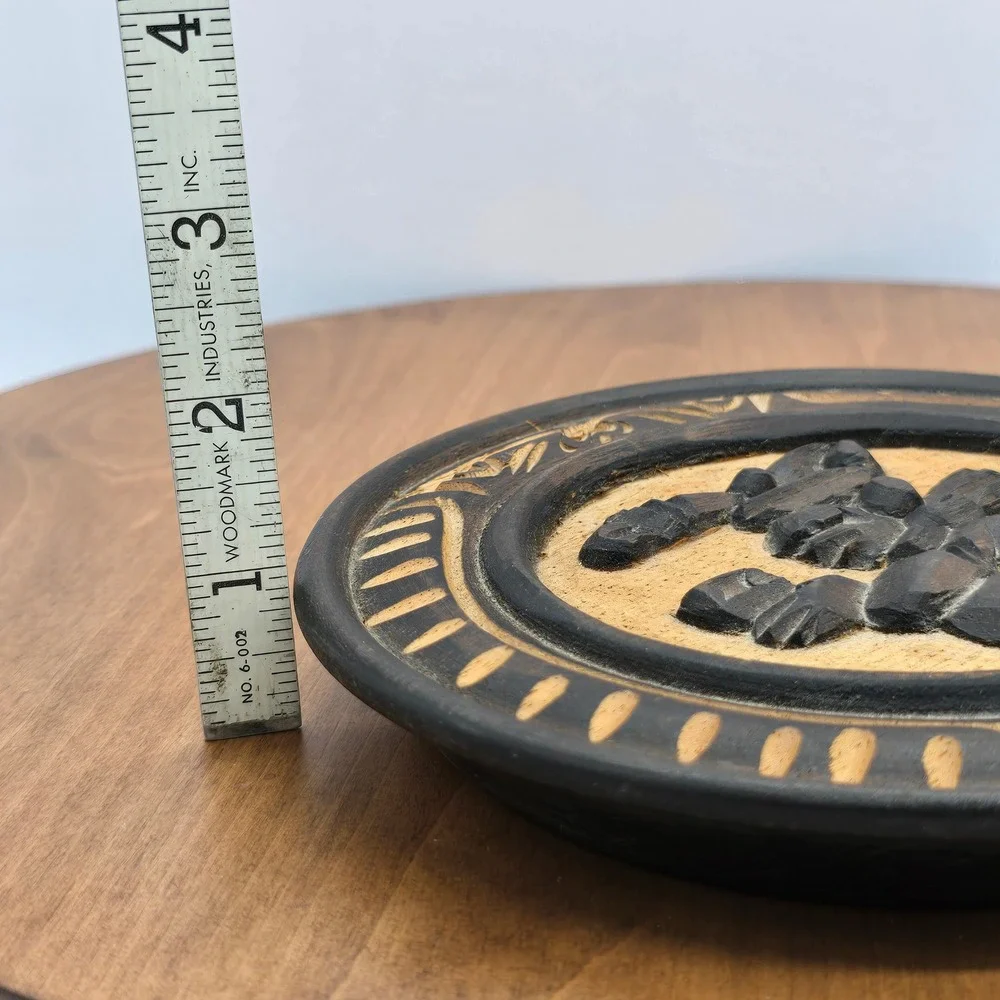 Vintage Hand‎ Carved Wooden Plate Mesoamerican Figure